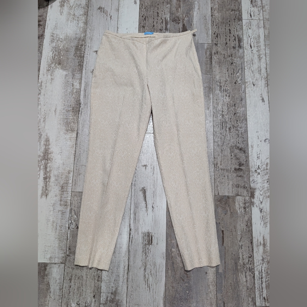 J. McLaughlin Tan Jacquard Pants Size 10 Side‎ Zipper Tapered Leg Career Wear